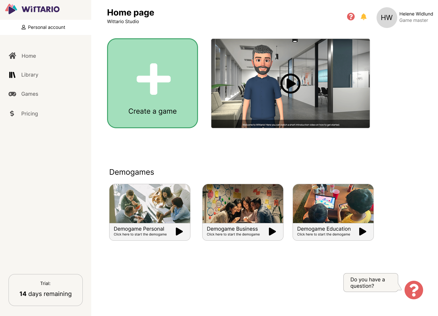 Homepage redesign for Wittario