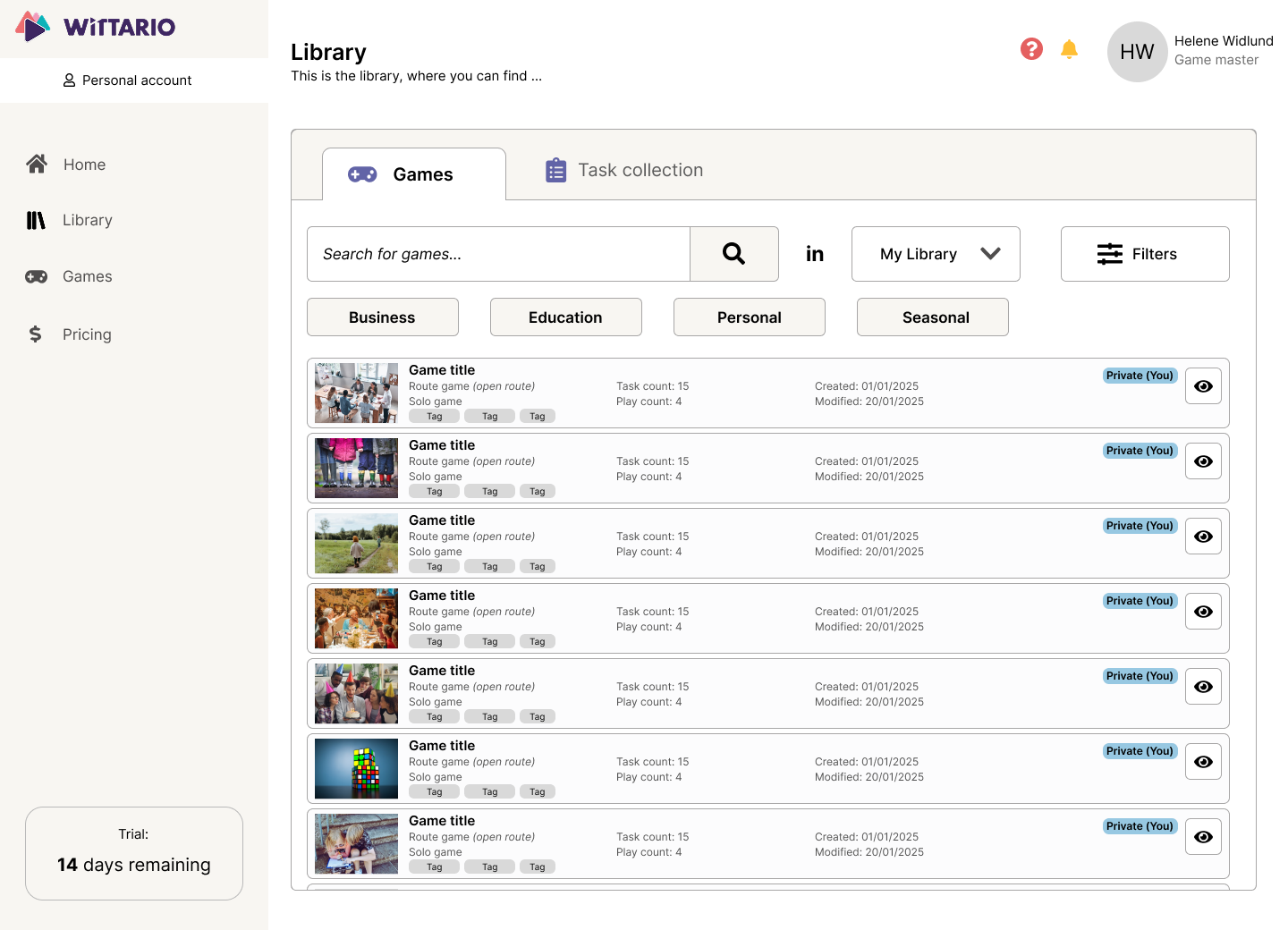 Improved library design with filters and categories